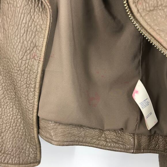 Rebecca Minkoff Wolf Moto Biker Jacket M Asymmetrical Zip Pebbled Leather Stone - Picture 12 of 12